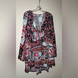 Johnny Was Artsy Floral Long Sleeve High Low Art To Wear Boho Dress Size Large